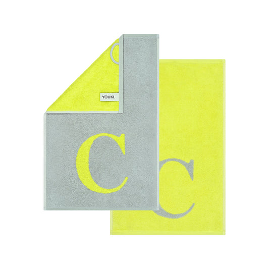 2er Set - Kleines Handtuch mit Buchstabe "C" – Silber / Lime