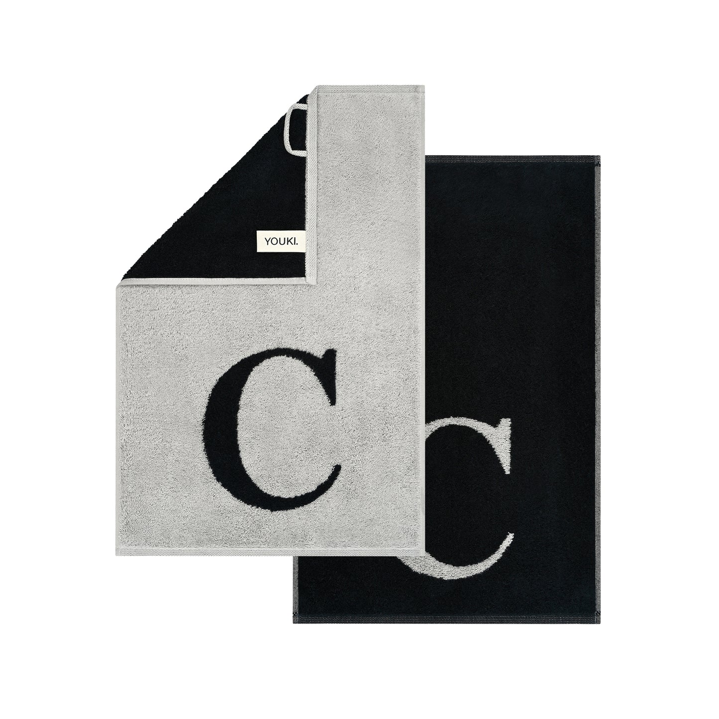 2er Set - Kleines Handtuch mit Buchstabe "C" – Silber / Schwarz