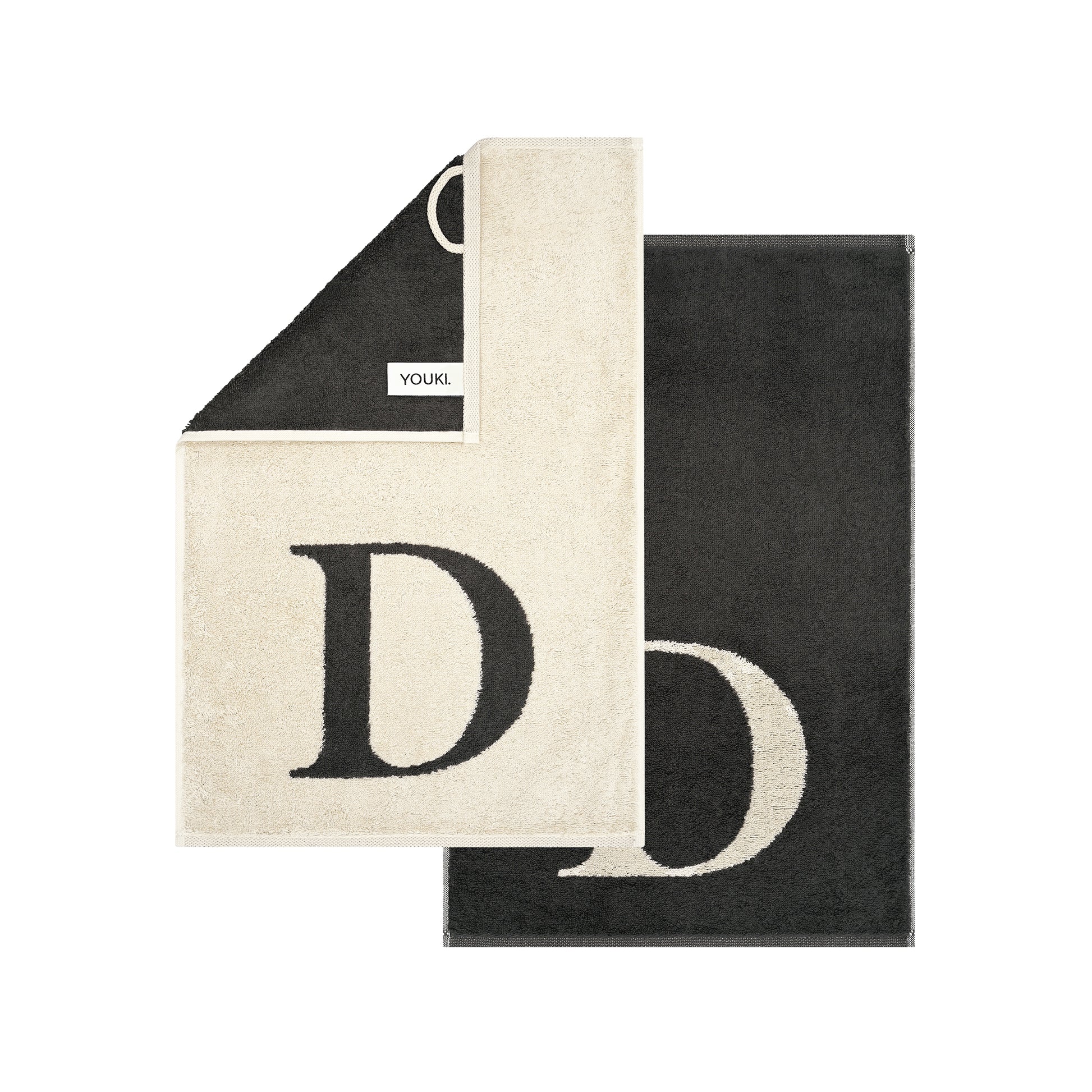 2er Set - Kleines Handtuch mit Buchstabe "D" – Natur / Dunkelgrau