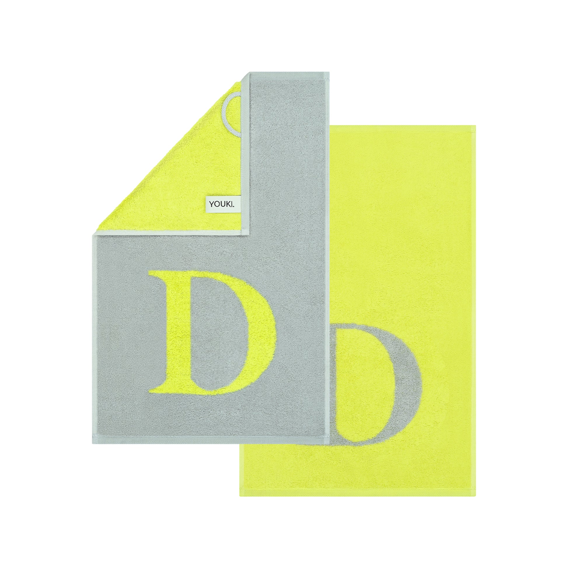 2er Set - Kleines Handtuch mit Buchstabe "D" – Silber / Lime