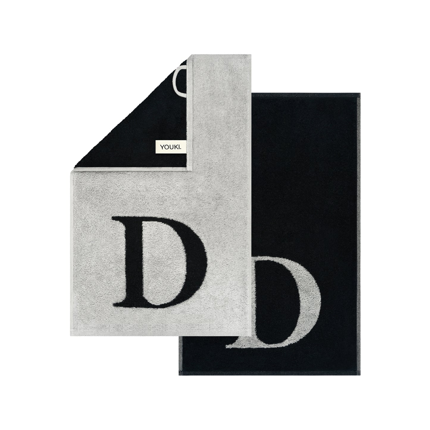 2er Set - Kleines Handtuch mit Buchstabe "D" – Silber / Schwarz
