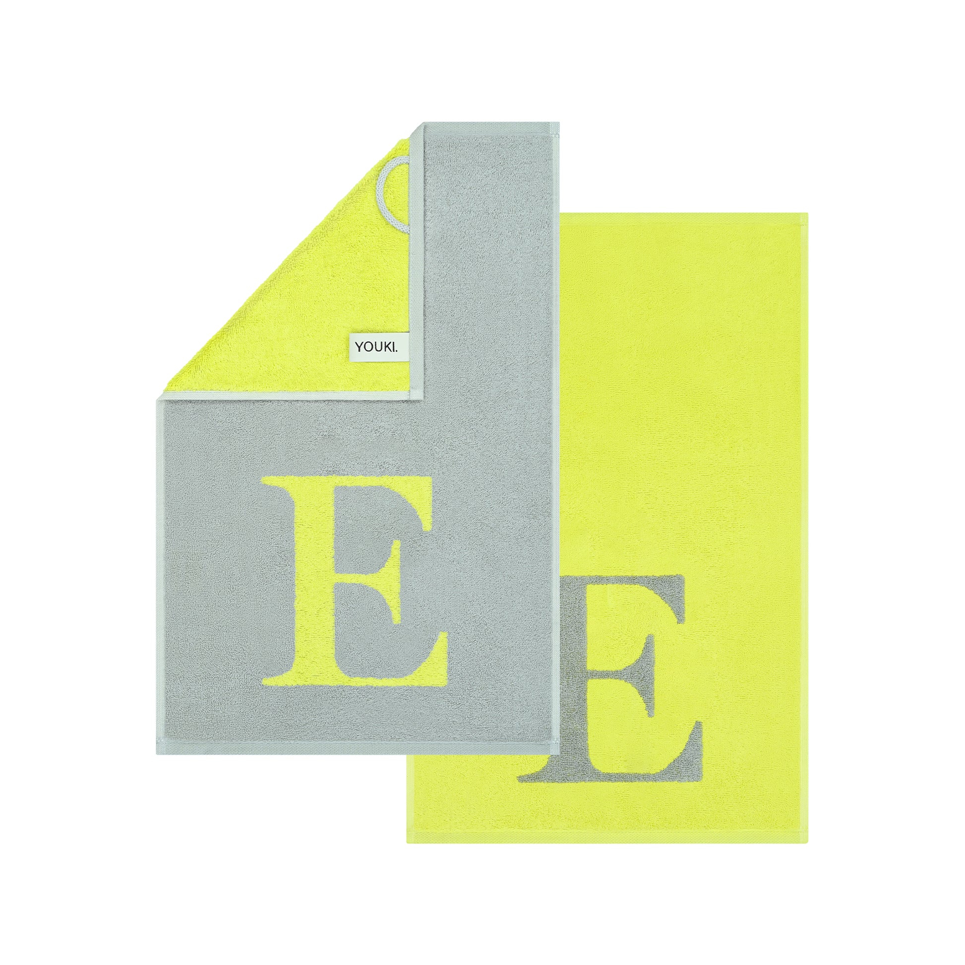2er Set - Kleines Handtuch mit Buchstabe "E" – Silber / Lime
