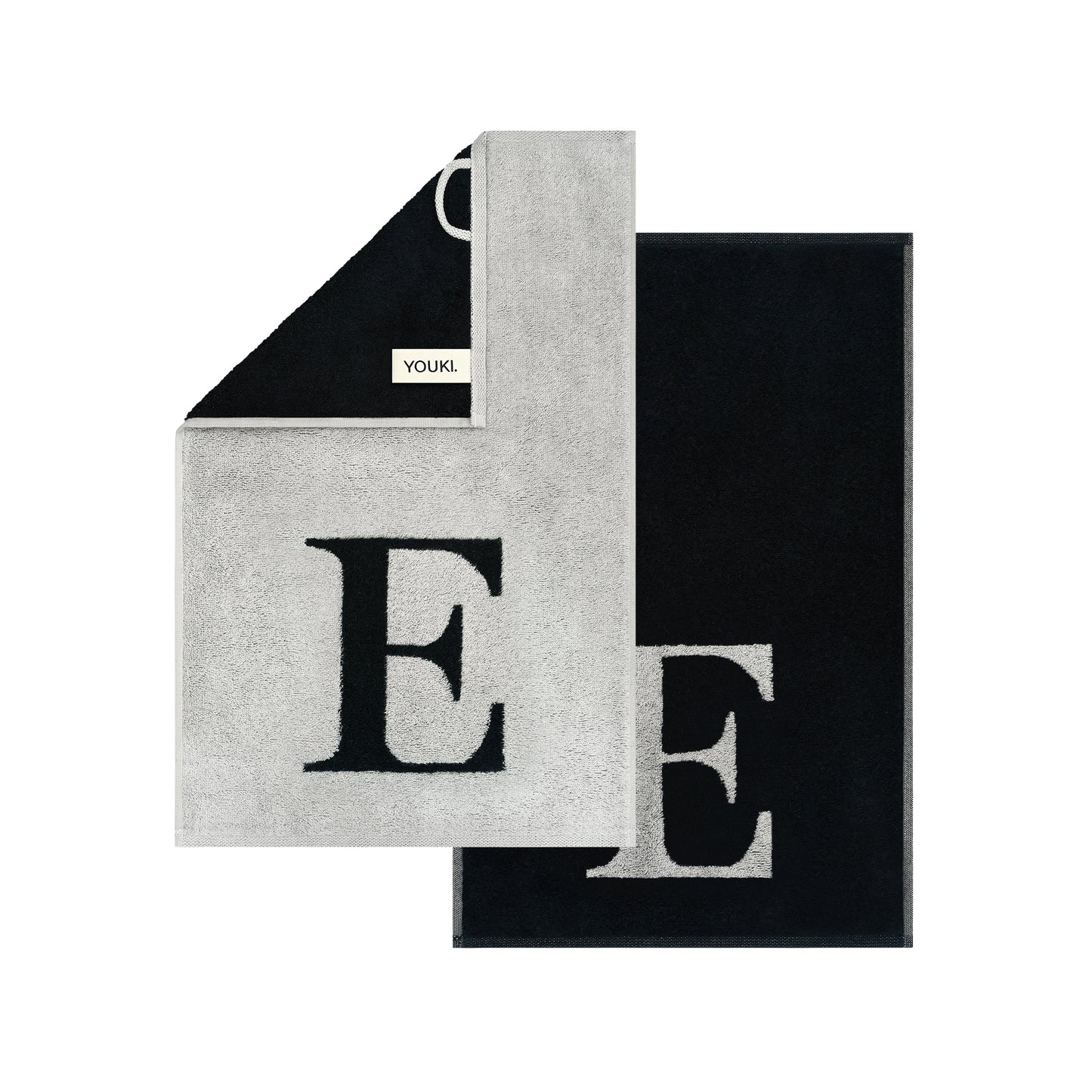 2er Set - Kleines Handtuch mit Buchstabe "E" – Silber / Schwarz