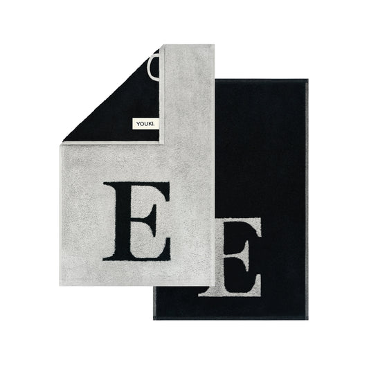 2er Set - Kleines Handtuch mit Buchstabe "E" – Silber / Schwarz
