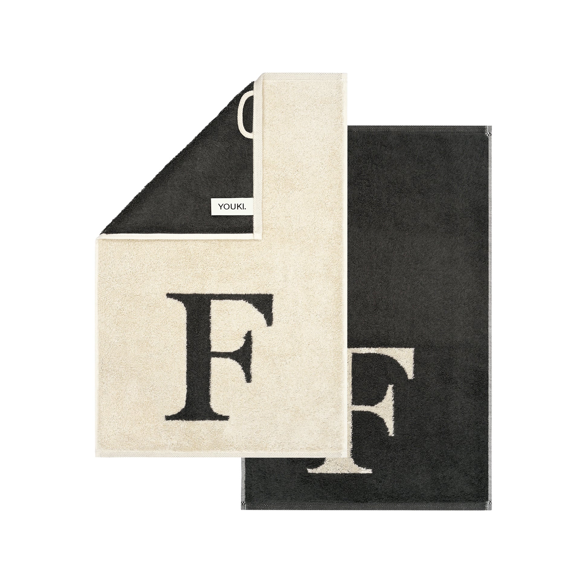 2er Set - Kleines Handtuch mit Buchstabe "F" – Natur / Dunkelgrau