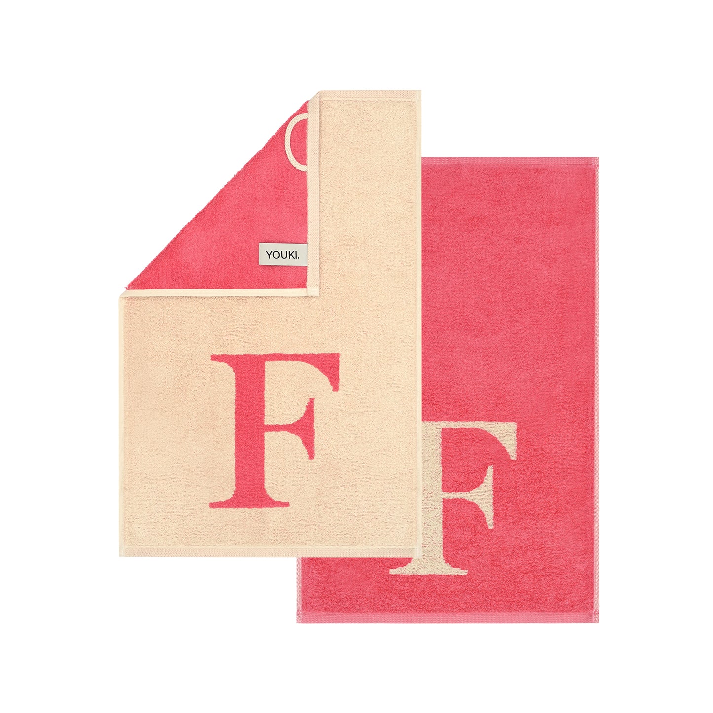 2er Set - Kleines Handtuch mit Buchstabe "F" – Natur / Pink / Orange