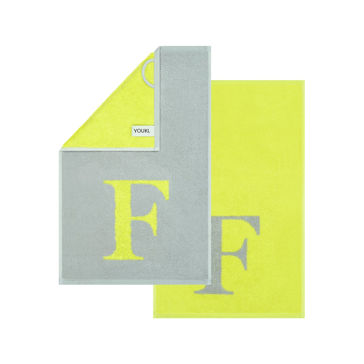 2er Set - Kleines Handtuch mit Buchstabe "F" – Silber / Lime