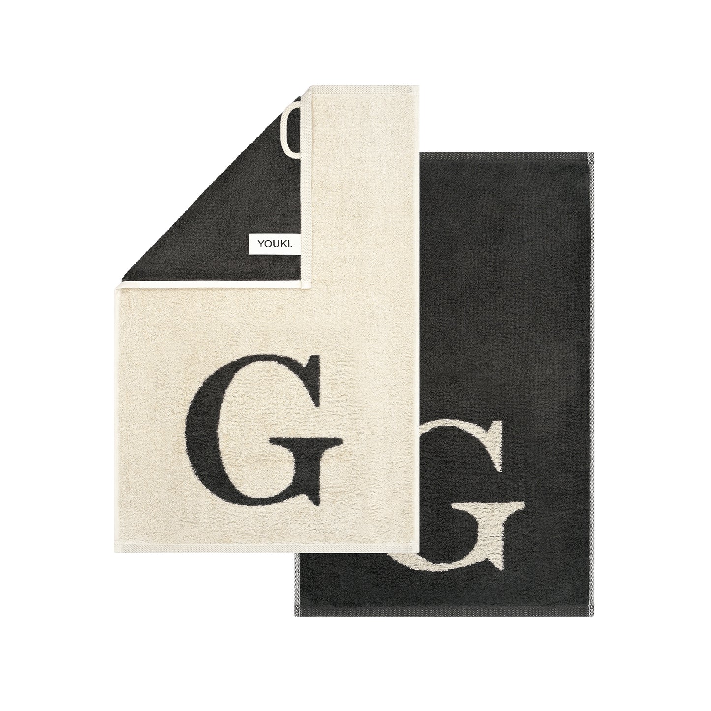 2er Set - Kleines Handtuch mit Buchstabe "G" – Natur / Dunkelgrau