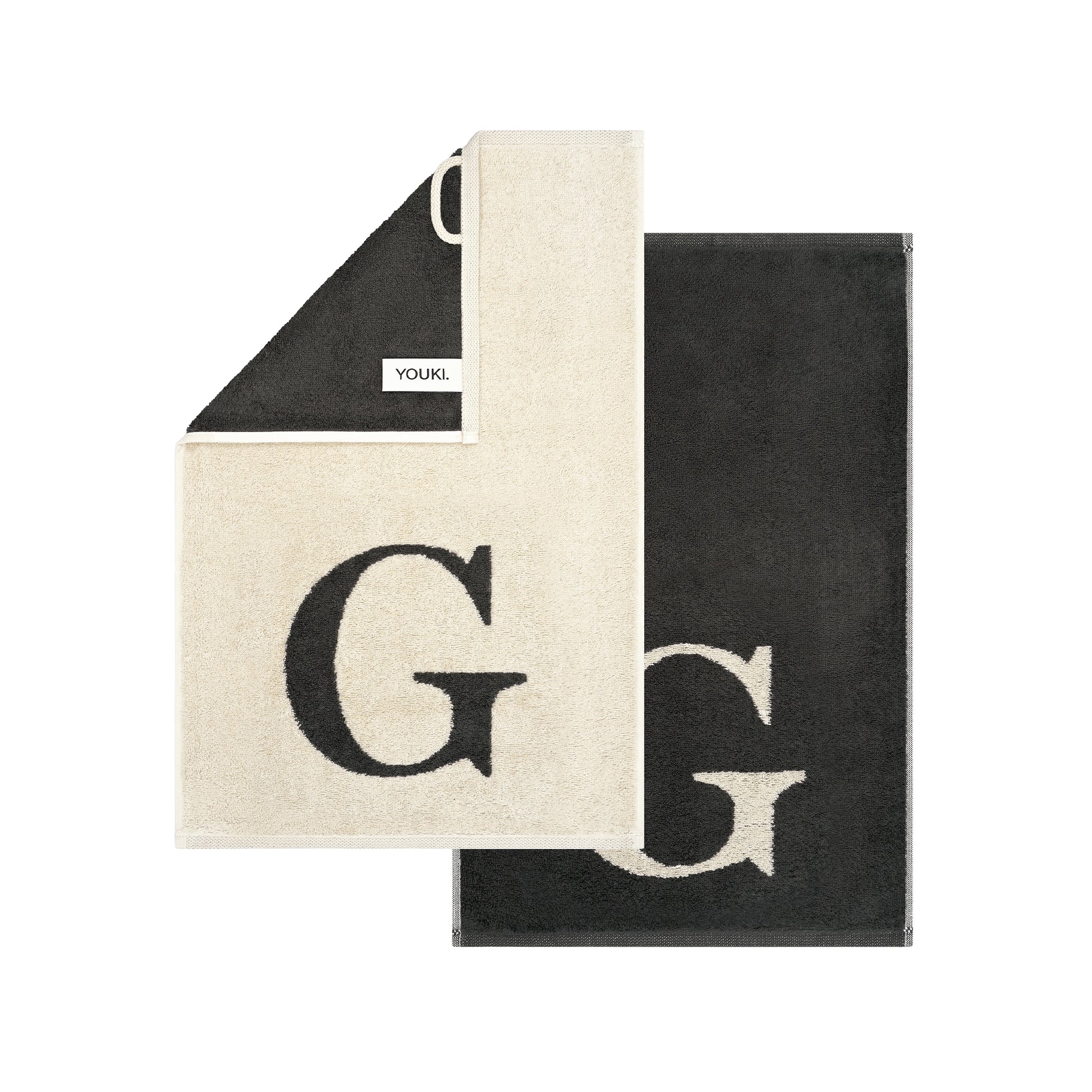 2er Set - Kleines Handtuch mit Buchstabe "G" – Natur / Dunkelgrau