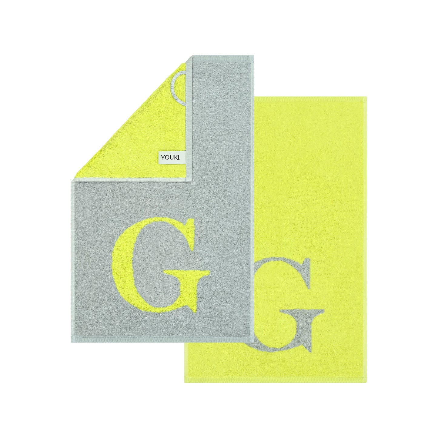 2er Set - Kleines Handtuch mit Buchstabe "G" – Silber / Lime