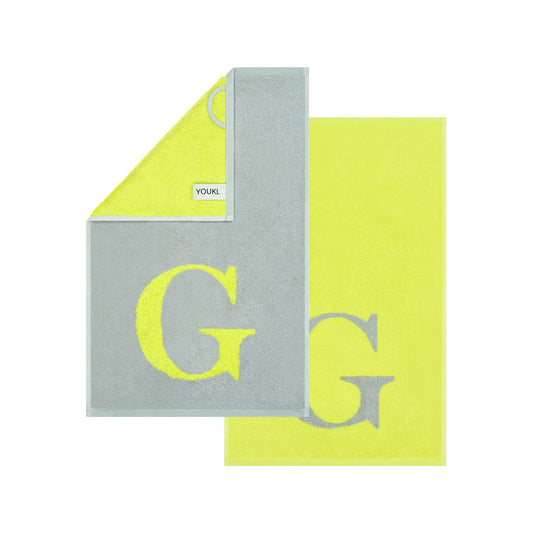 2er Set - Kleines Handtuch mit Buchstabe "G" – Silber / Lime