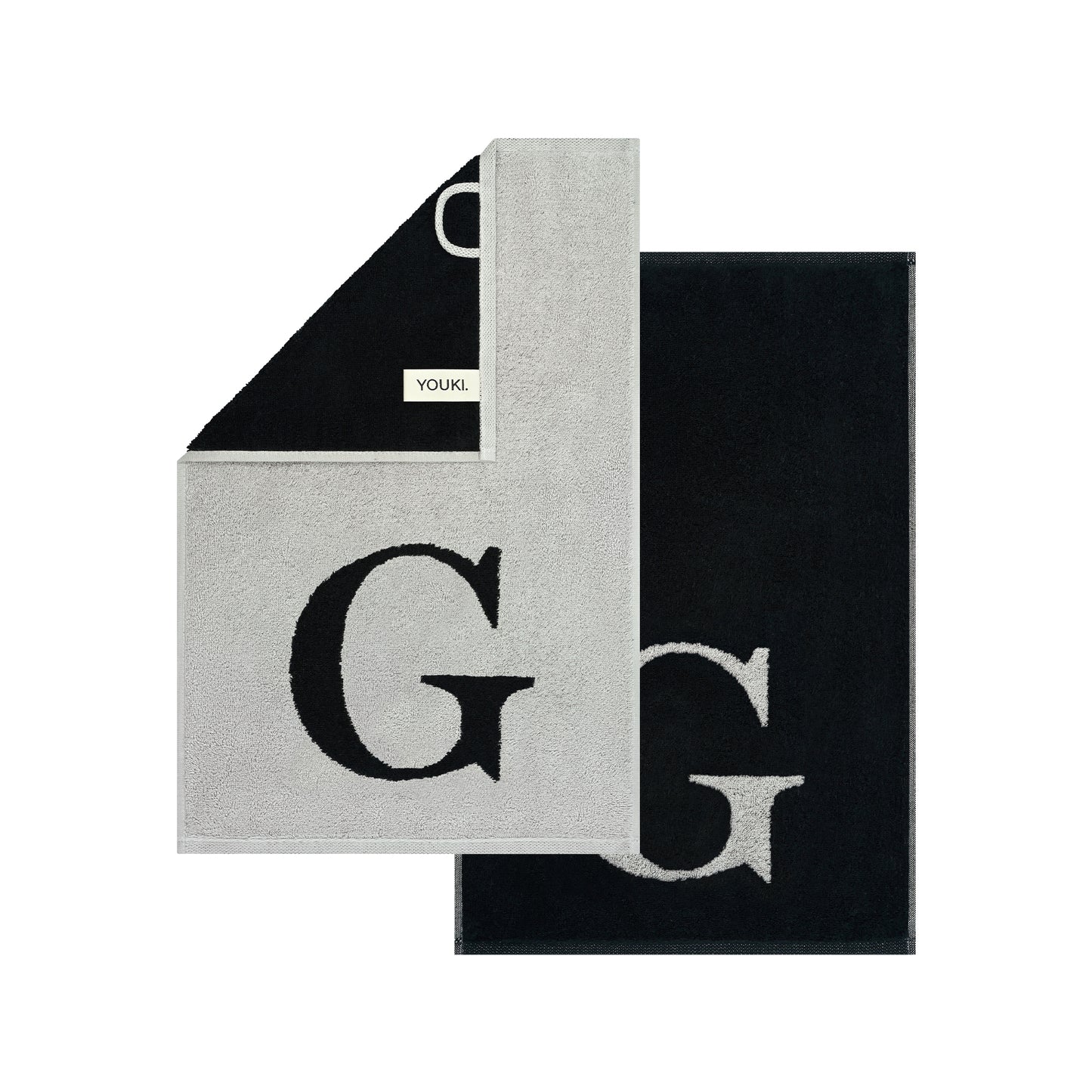 2er Set - Kleines Handtuch mit Buchstabe "G" – Silber / Schwarz