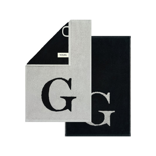 2er Set - Kleines Handtuch mit Buchstabe "G" – Silber / Schwarz