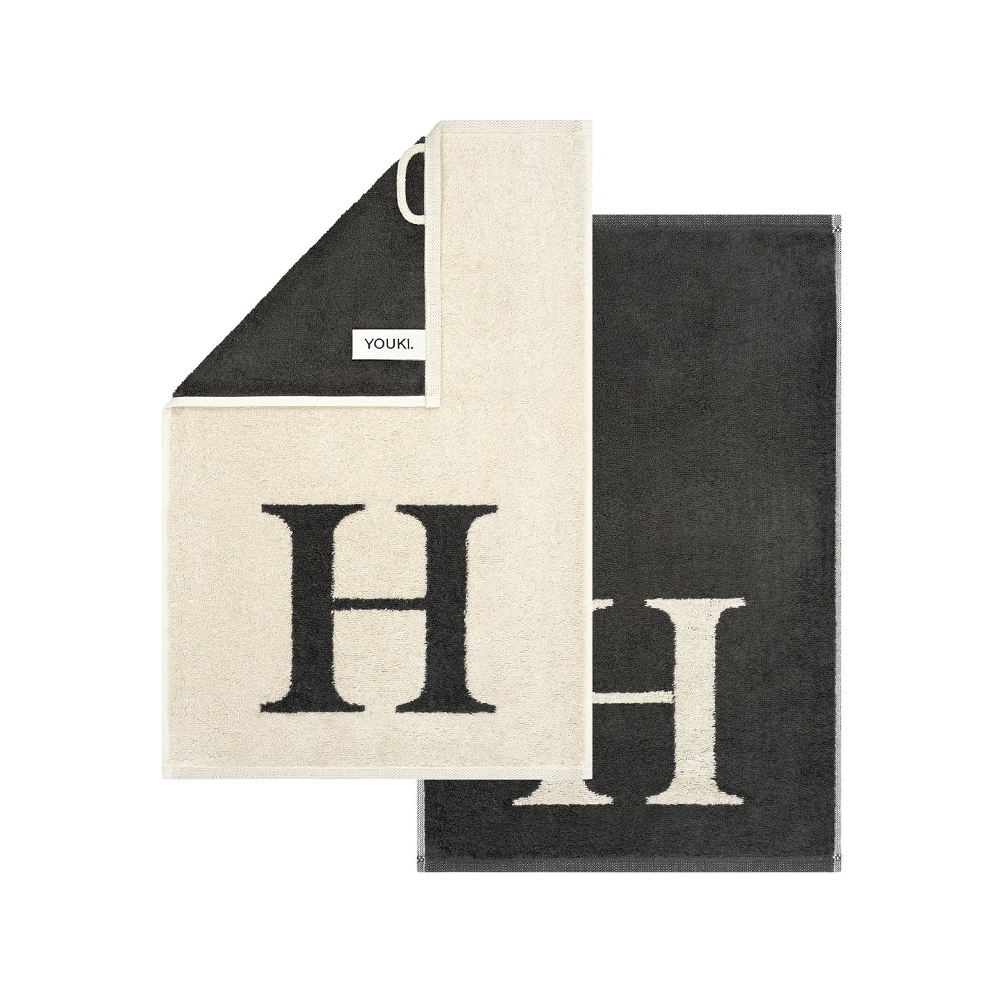 2er Set - Kleines Handtuch mit Buchstabe "H" – Natur / Dunkelgrau