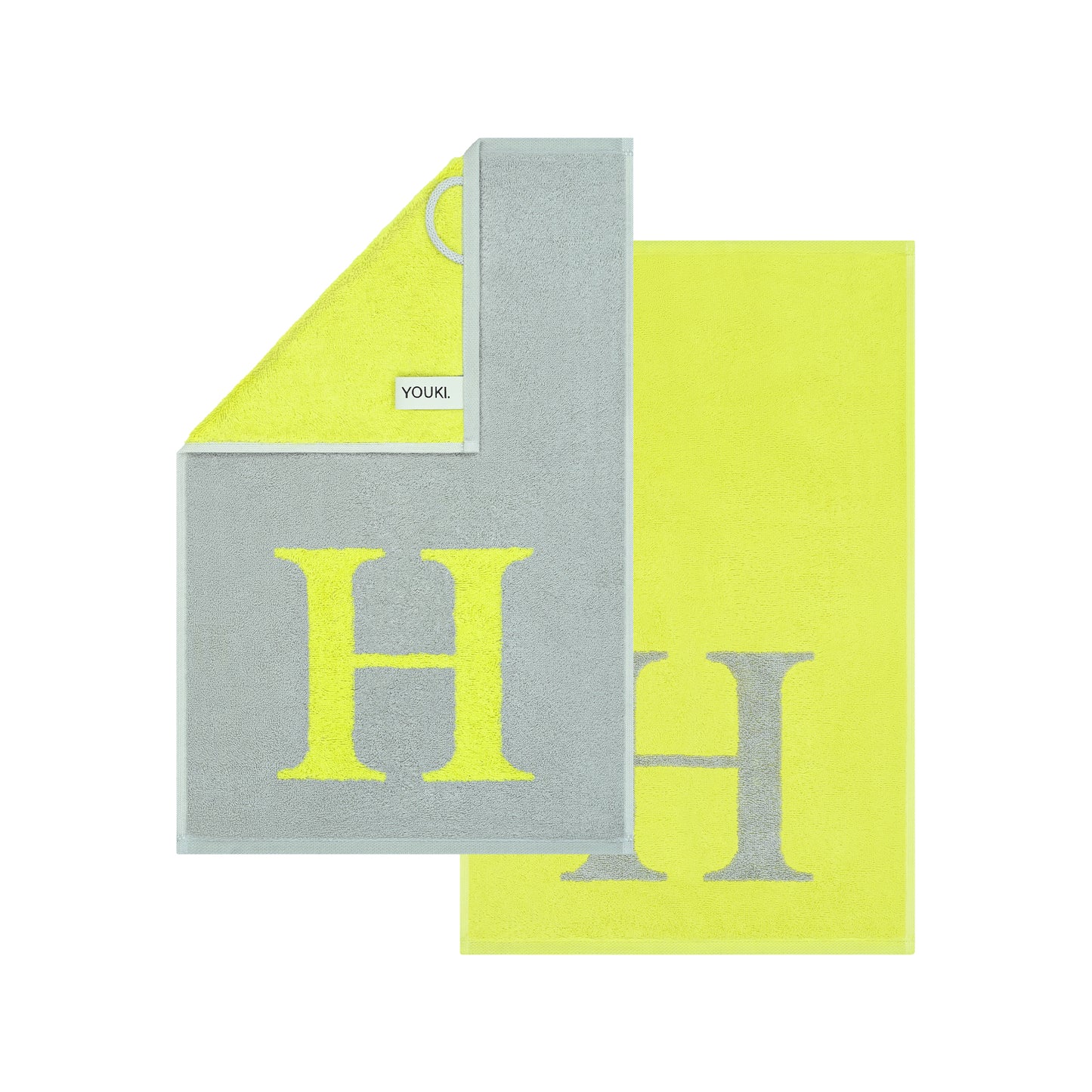 2er Set - Kleines Handtuch mit Buchstabe "H" – Silber / Lime