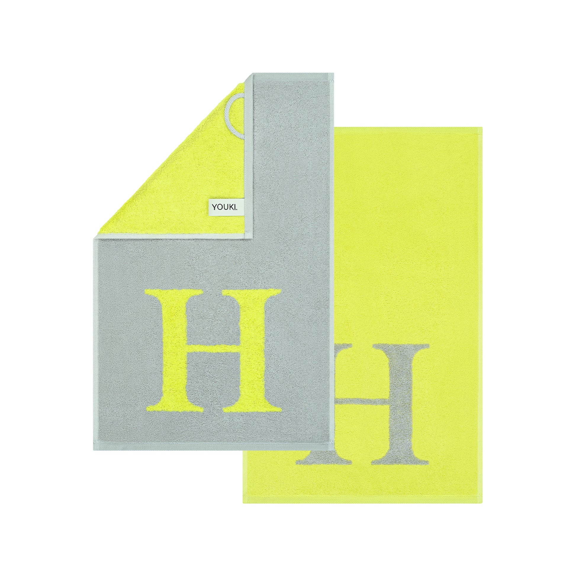 2er Set - Kleines Handtuch mit Buchstabe "H" – Silber / Lime