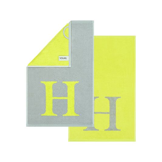 2er Set - Kleines Handtuch mit Buchstabe "H" – Silber / Lime
