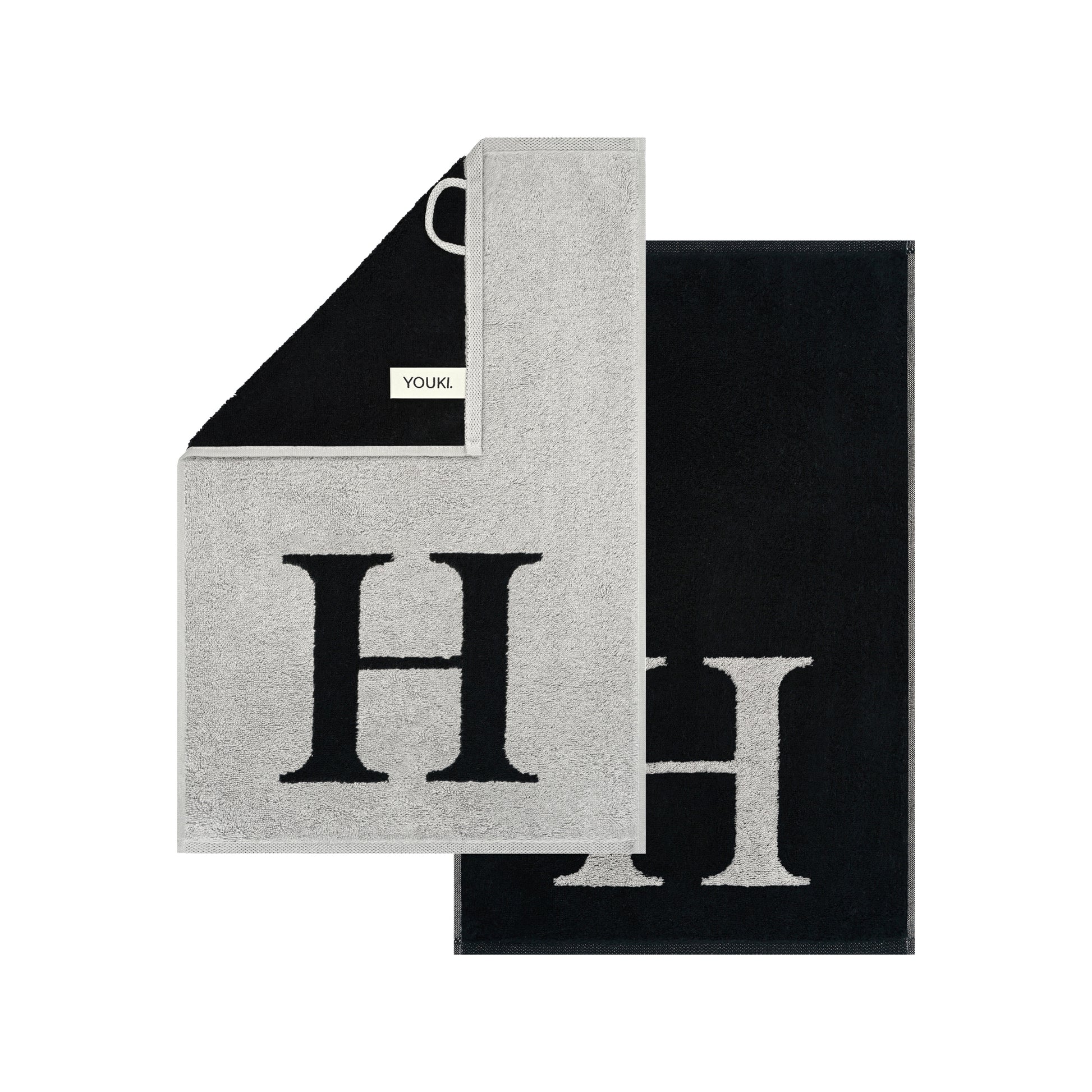 2er Set - Kleines Handtuch mit Buchstabe "H" – Silber / Schwarz