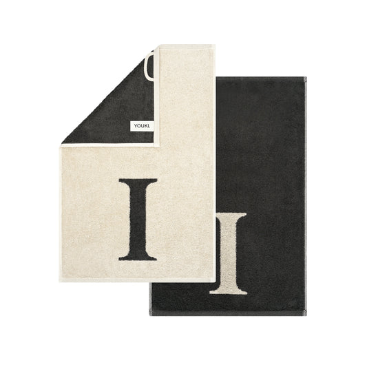 2er Set - Kleines Handtuch mit Buchstabe "I" – Natur / Dunkelgrau