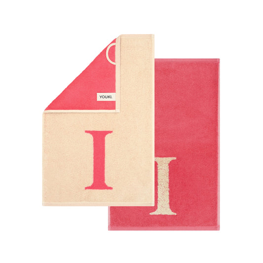 2er Set - Kleines Handtuch mit Buchstabe "I" – Natur / Pink / Orange