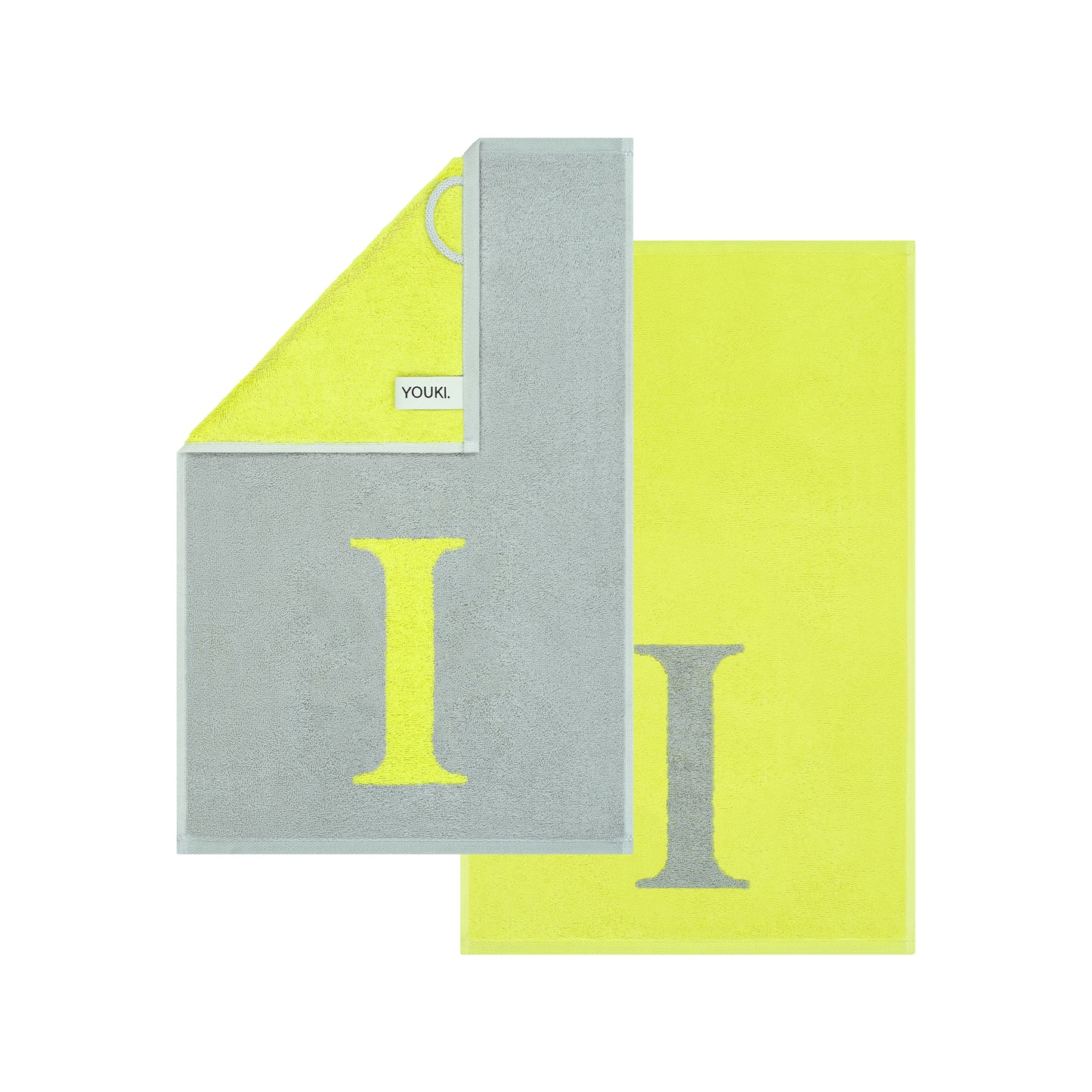 2er Set - Kleines Handtuch mit Buchstabe "I" – Silber / Lime