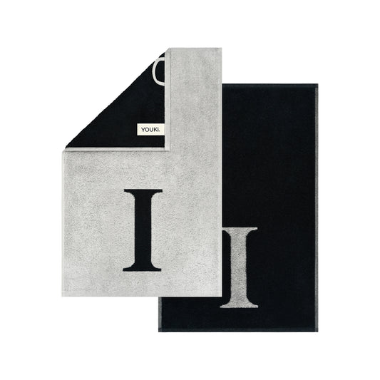 2er Set - Kleines Handtuch mit Buchstabe "I" – Silber / Schwarz