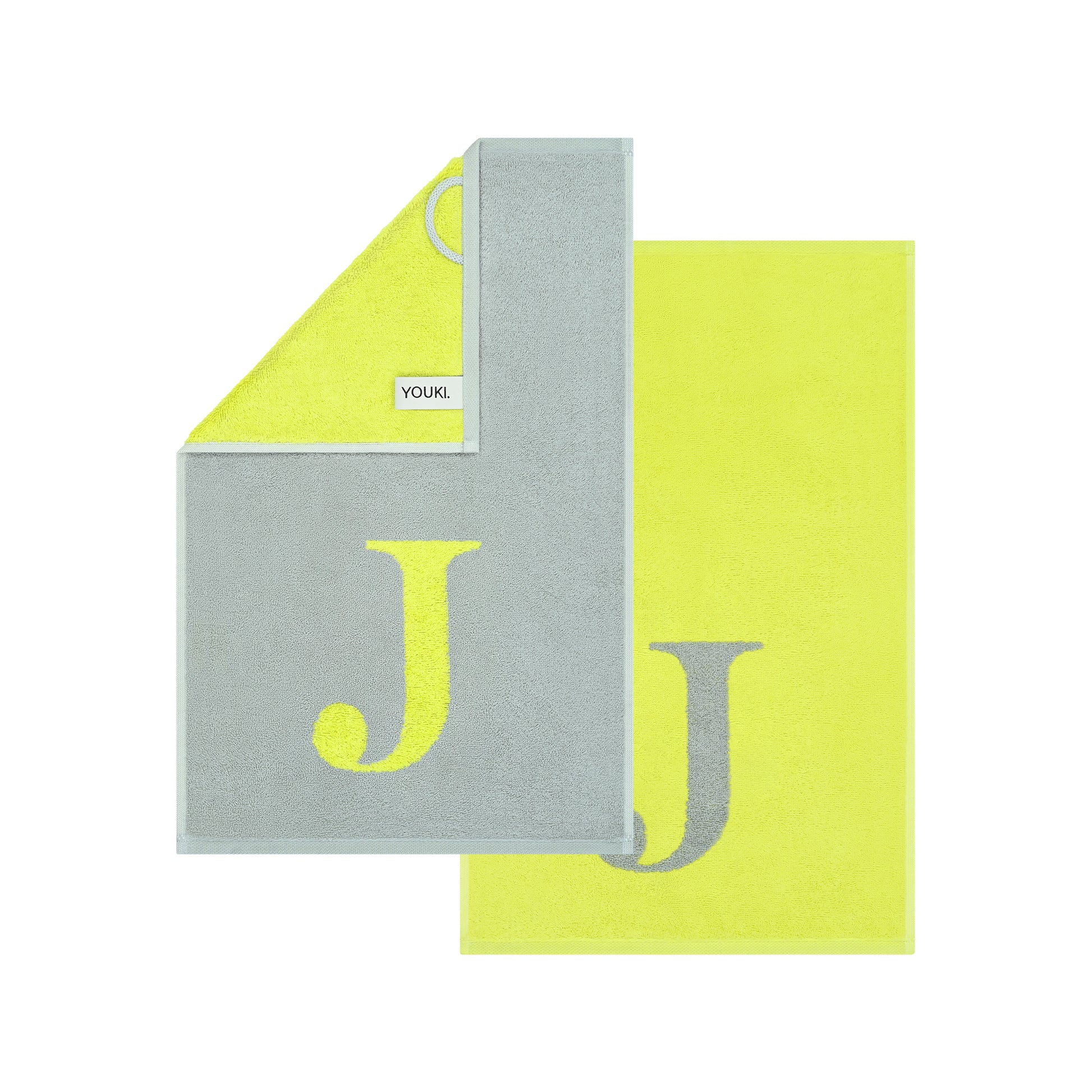 2er Set - Kleines Handtuch mit Buchstabe "J" – Silber / Lime