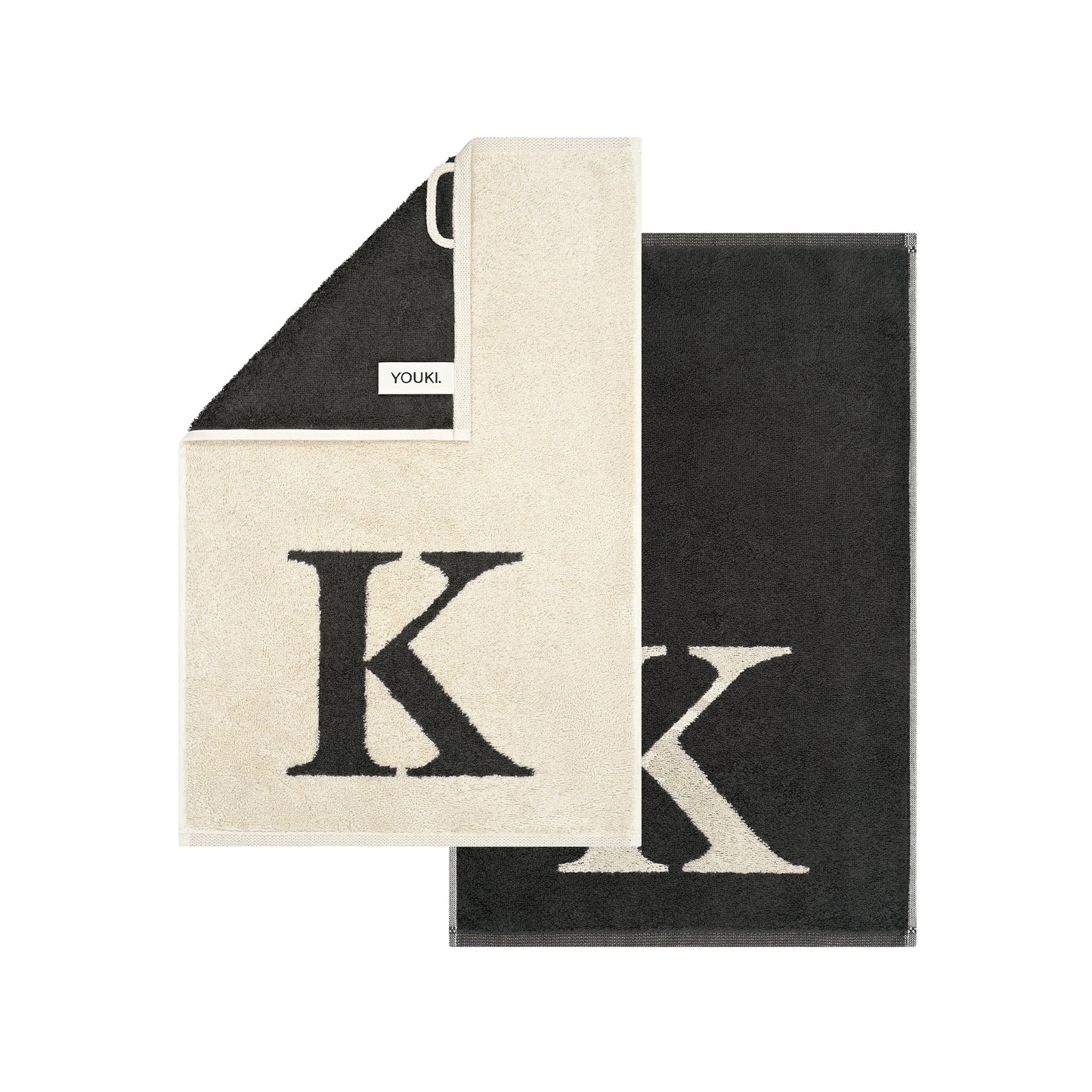 2er Set - Kleines Handtuch mit Buchstabe "K" – Natur / Dunkelgrau