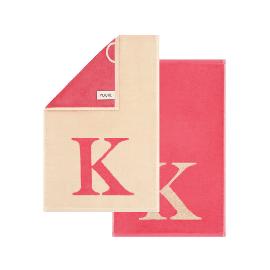 2er Set - Kleines Handtuch mit Buchstabe "K" – Natur / Pink / Orange