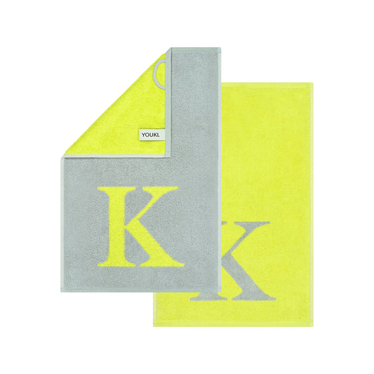 2er Set - Kleines Handtuch mit Buchstabe "K" – Silber / Lime