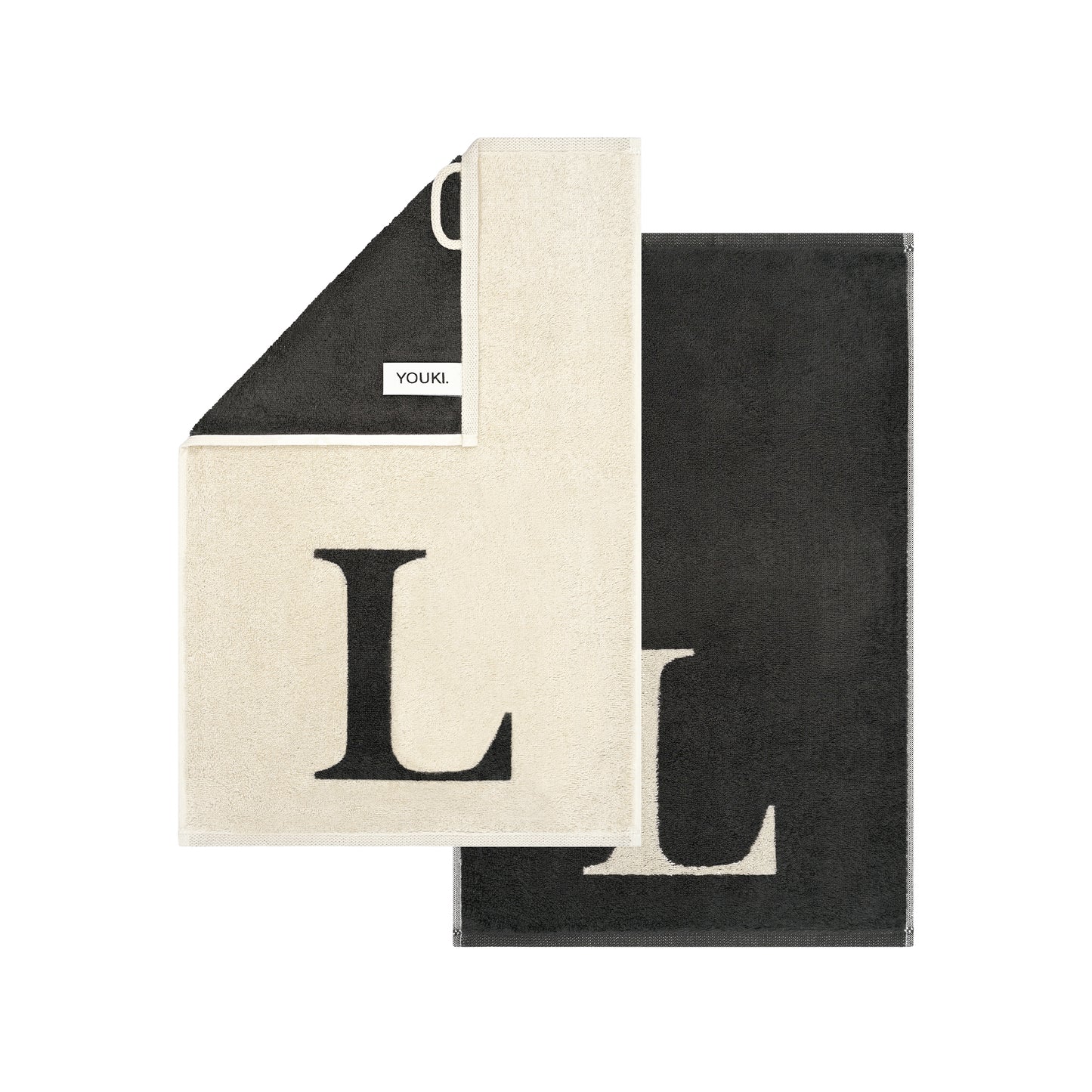 2er Set - Kleines Handtuch mit Buchstabe "L" – Natur / Dunkelgrau