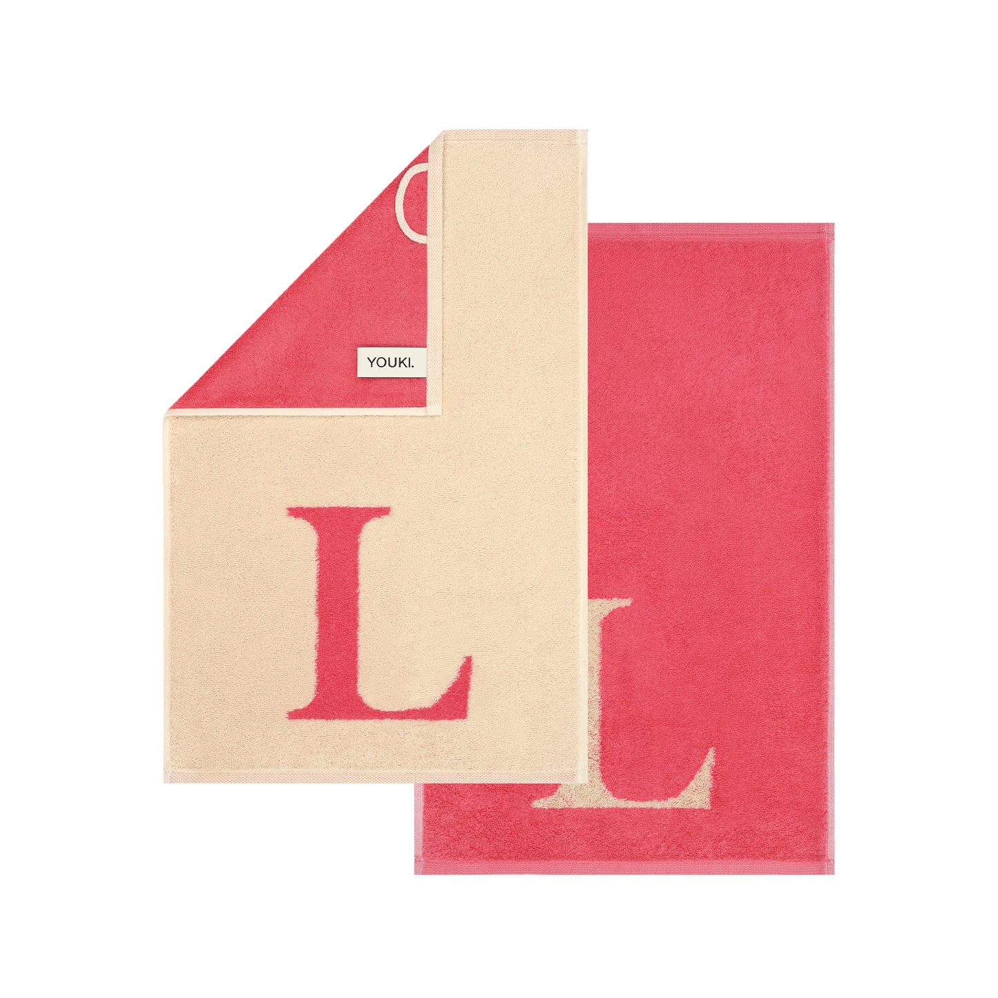 2er Set - Kleines Handtuch mit Buchstabe "L" – Natur / Pink / Orange