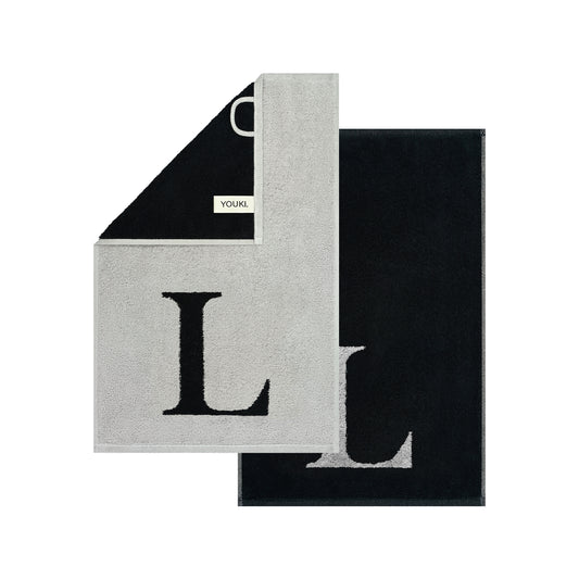 2er Set - Kleines Handtuch mit Buchstabe "L" – Silber / Schwarz