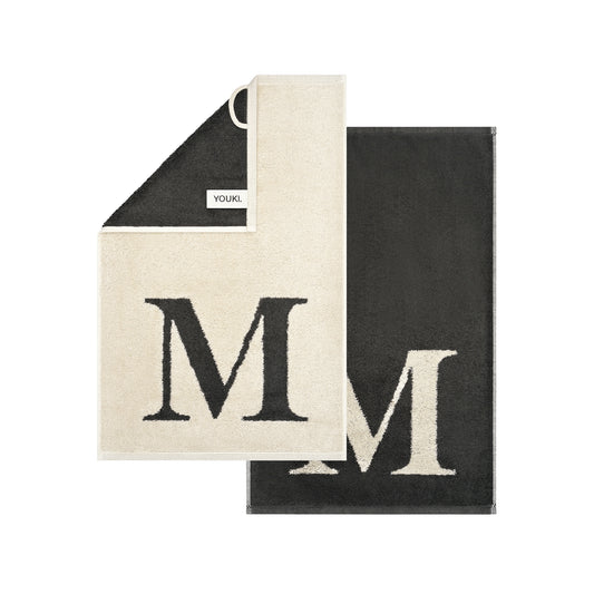 2er Set - Kleines Handtuch mit Buchstabe "M" – Natur / Dunkelgrau