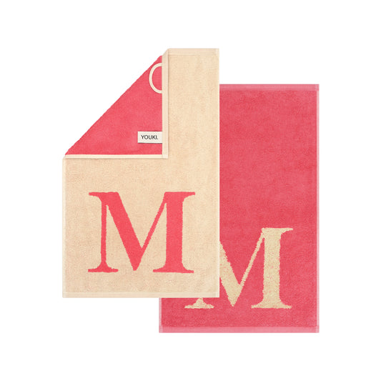 2er Set - Kleines Handtuch mit Buchstabe "M" – Natur / Pink / Orange