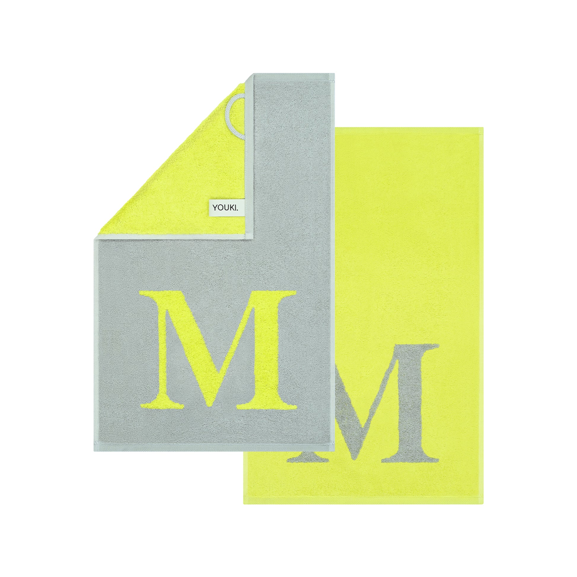 2er Set - Kleines Handtuch mit Buchstabe "M" – Silber / Lime