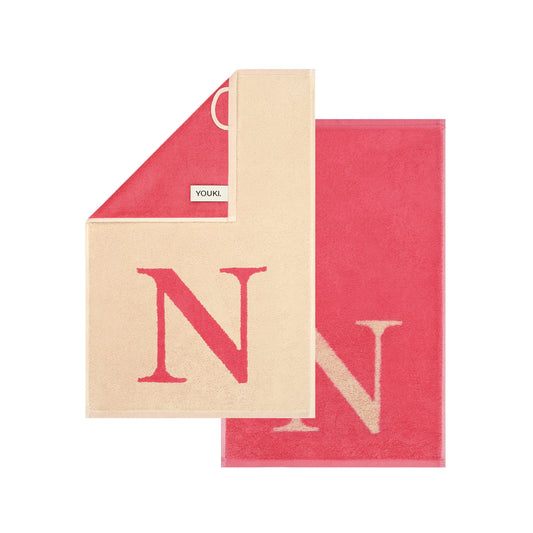 2er Set - Kleines Handtuch mit Buchstabe "N" – Natur / Pink / Orange