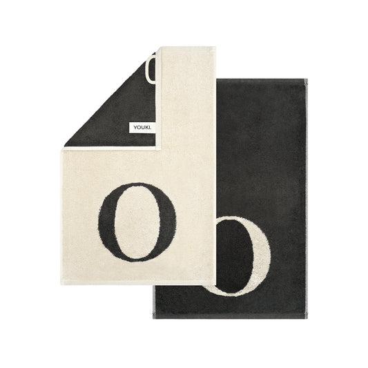 2er Set - Kleines Handtuch mit Buchstabe "O" – Natur / Dunkelgrau