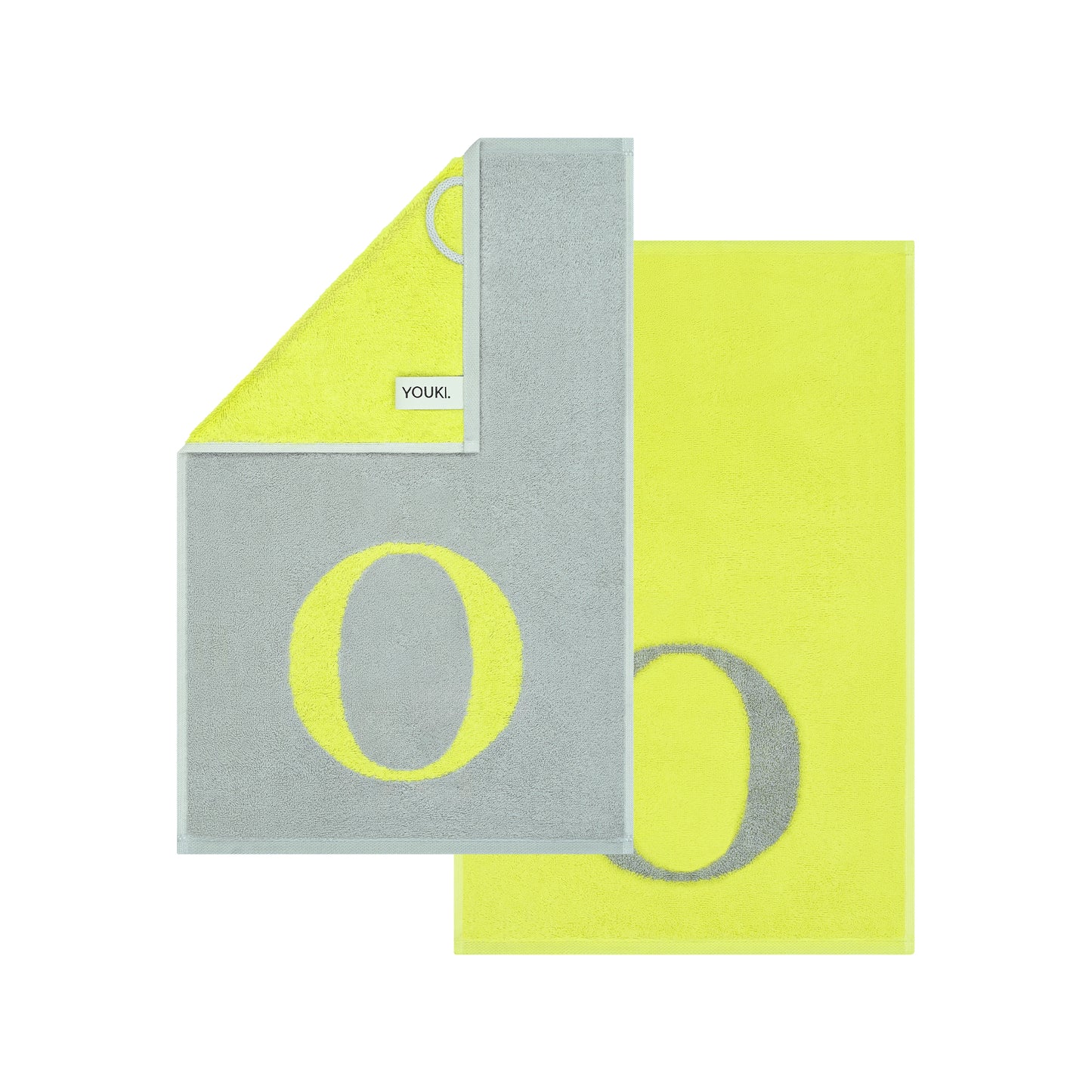 2er Set - Kleines Handtuch mit Buchstabe "O" – Silber / Lime