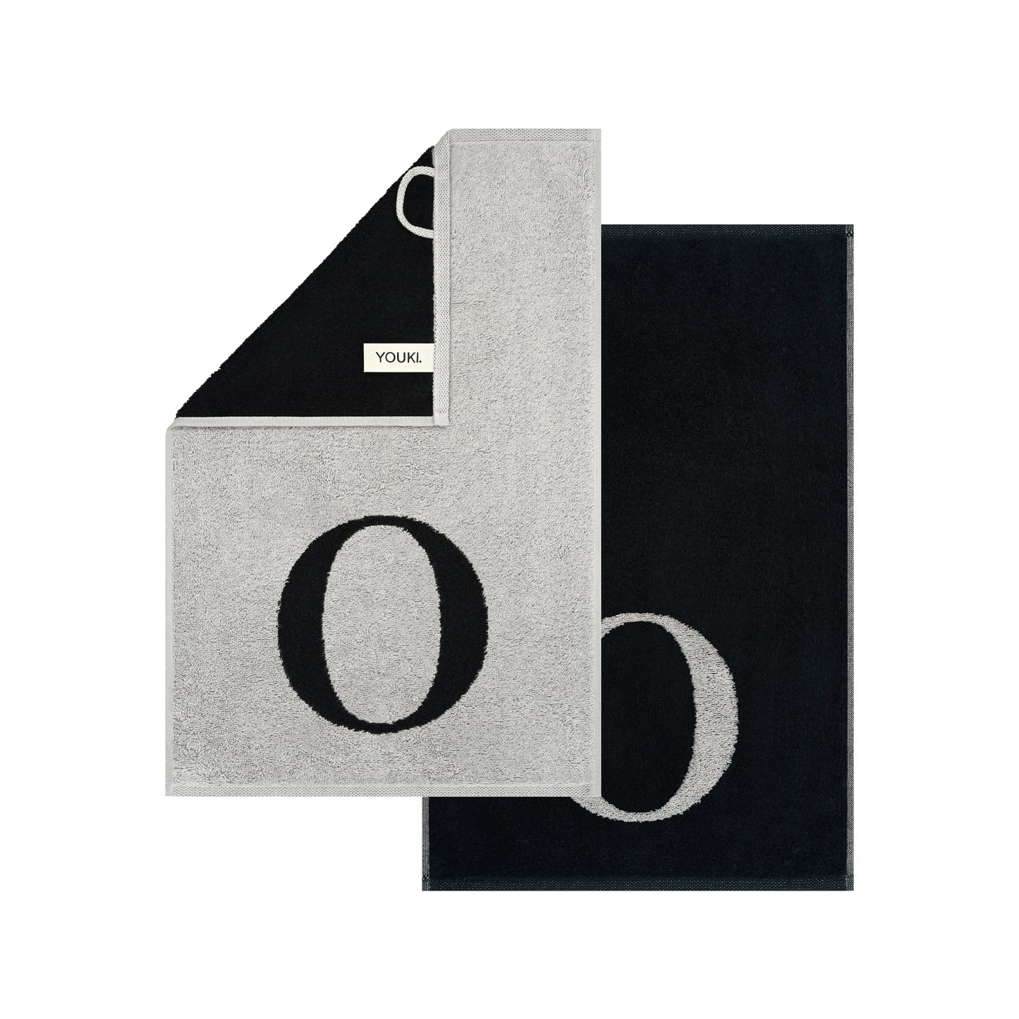 2er Set - Kleines Handtuch mit Buchstabe "O" – Silber / Schwarz