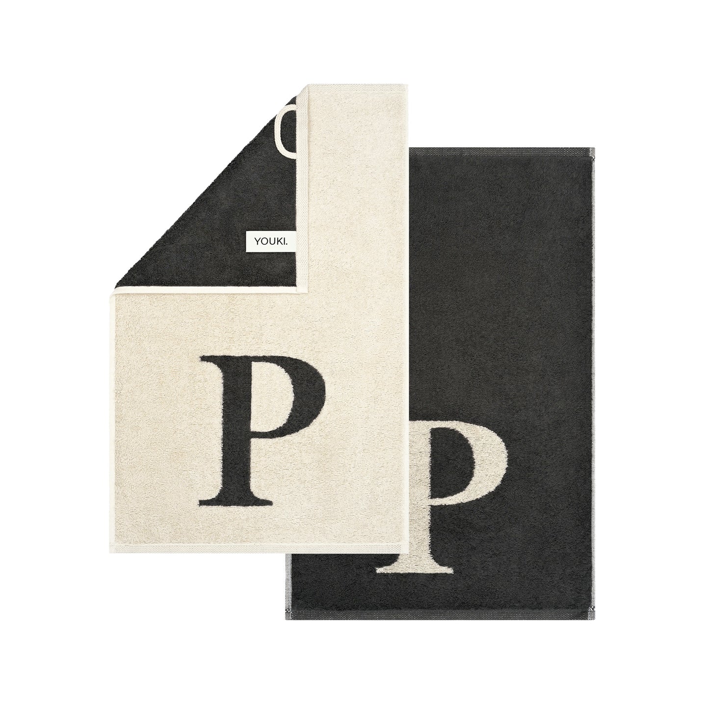 2er Set - Kleines Handtuch mit Buchstabe "P" – Natur / Dunkelgrau