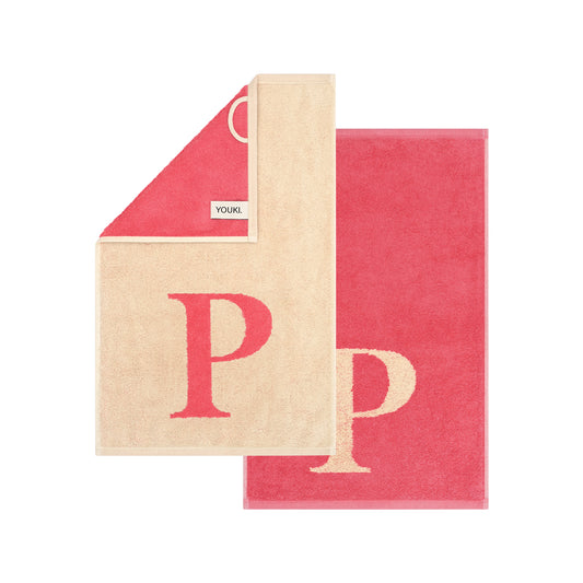 2er Set - Kleines Handtuch mit Buchstabe "P" – Natur / Pink / Orange