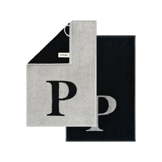 2er Set - Kleines Handtuch mit Buchstabe "P" – Silber / Schwarz