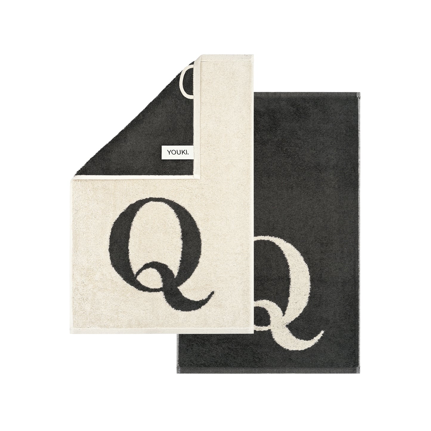 2er Set - Kleines Handtuch mit Buchstabe "Q" – Natur / Dunkelgrau