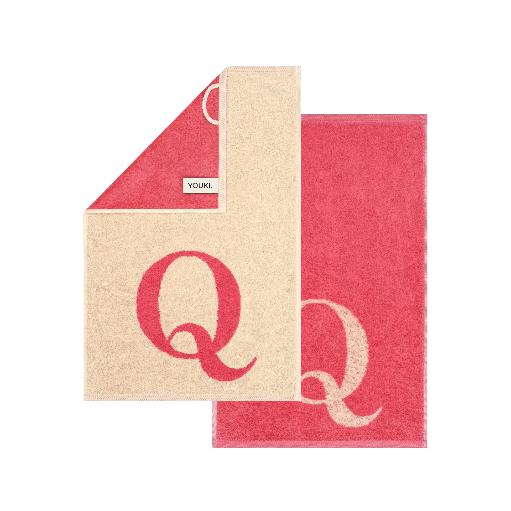 2er Set - Kleines Handtuch mit Buchstabe "Q" – Natur / Pink / Orange