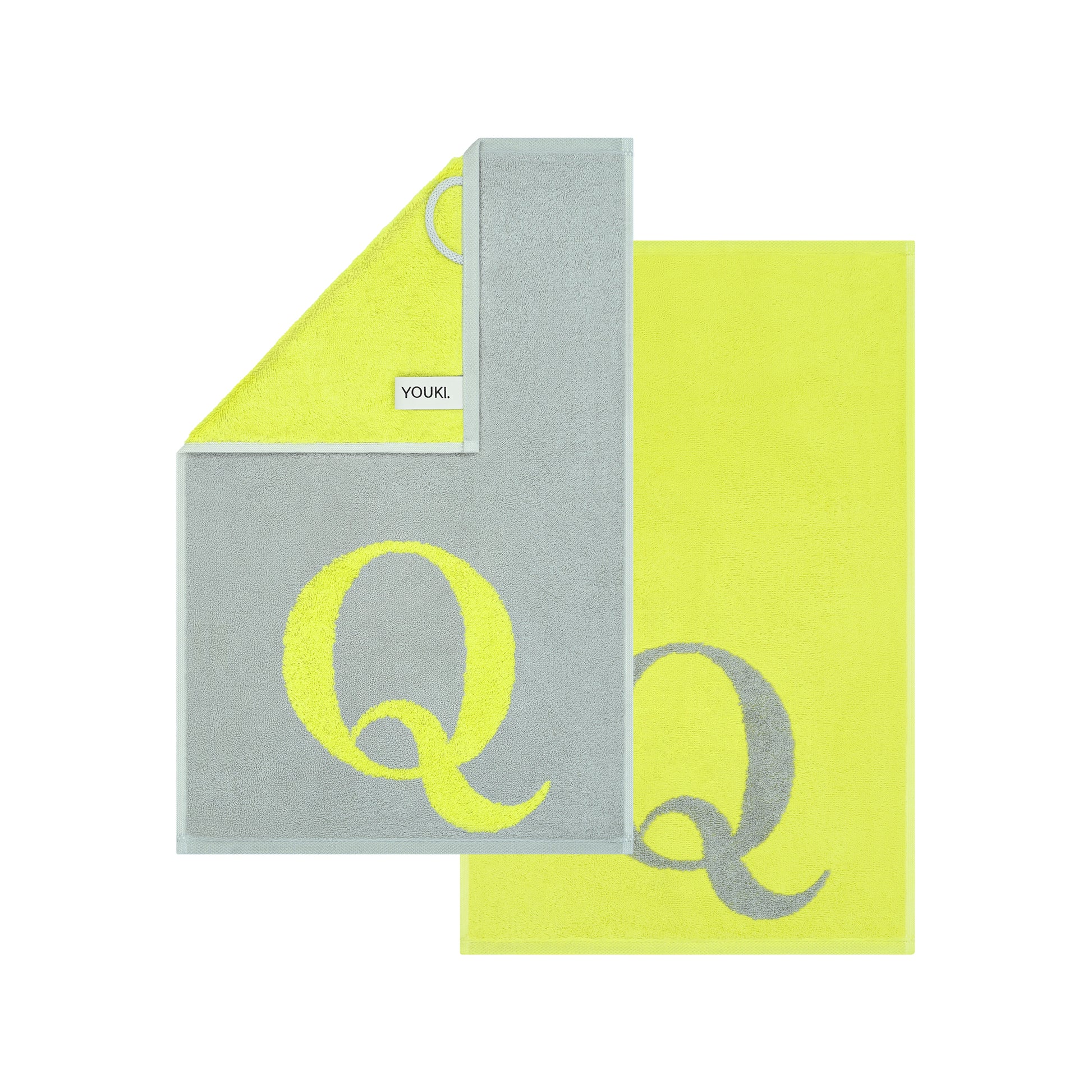 2er Set - Kleines Handtuch mit Buchstabe "Q" – Silber / Lime