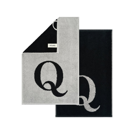 2er Set - Kleines Handtuch mit Buchstabe "Q" – Silber / Schwarz