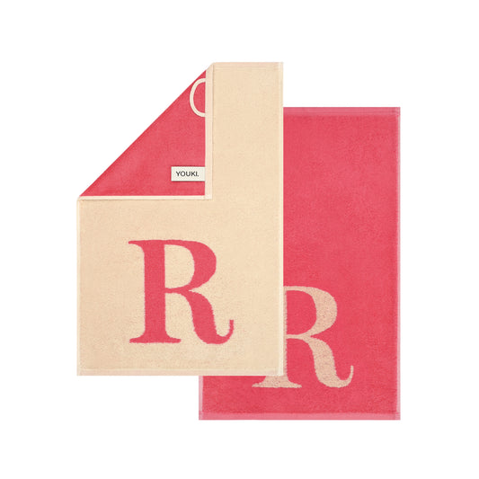 2er Set - Kleines Handtuch mit Buchstabe "R" – Natur / Pink / Orange