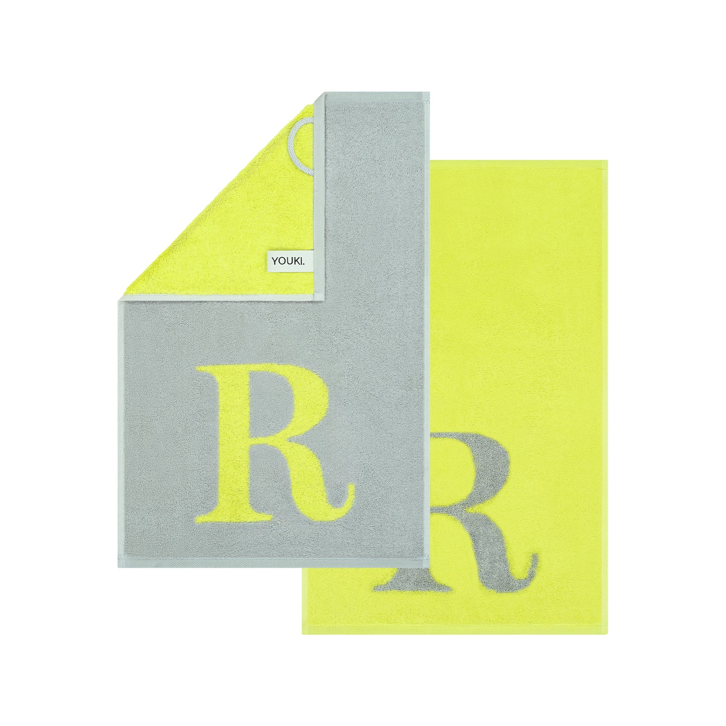 2er Set - Kleines Handtuch mit Buchstabe "R" – Silber / Lime