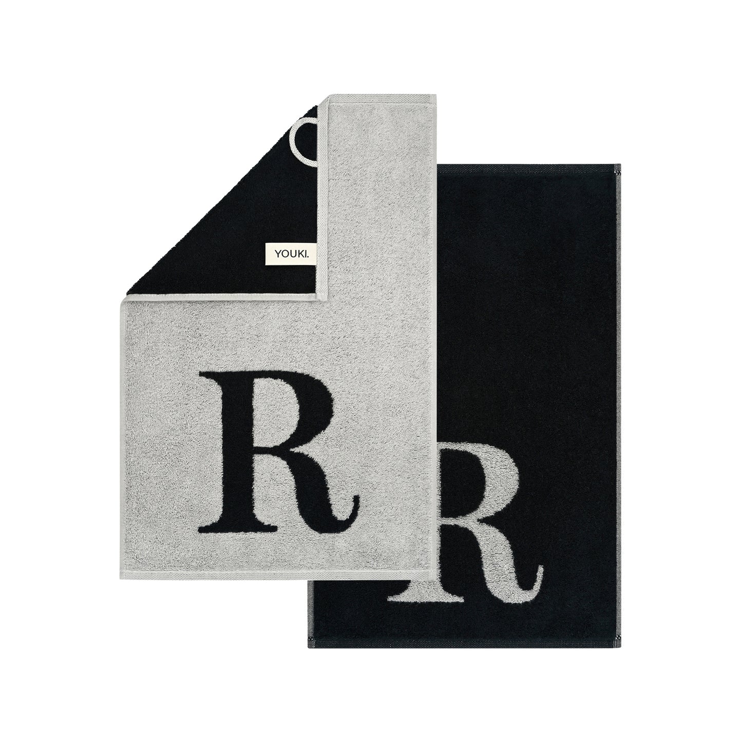 2er Set - Kleines Handtuch mit Buchstabe "R" – Silber / Schwarz